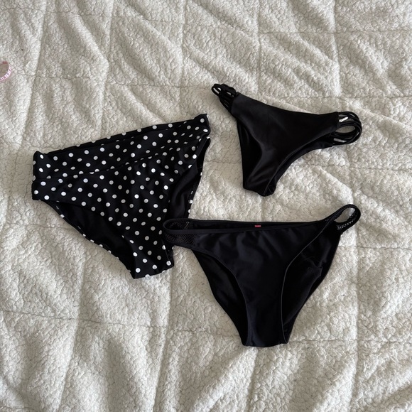 Other - 3-Pack Black Bikini Bottoms with Polka Dot Accent